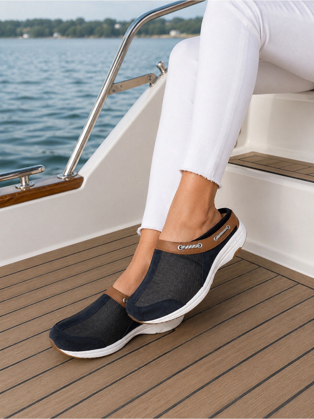 Women's Easy Spirit Shoes Traveltime Size 9.5 W Nautical Grey Black New No Box